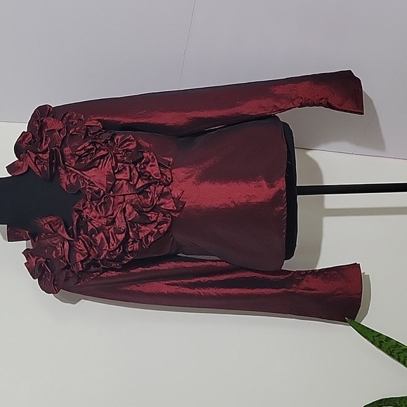 Alexandra Rosati Metallic Cranberry Red Waterfall Ruffled V-neck Blouse Size Med - Picture 1 of 8